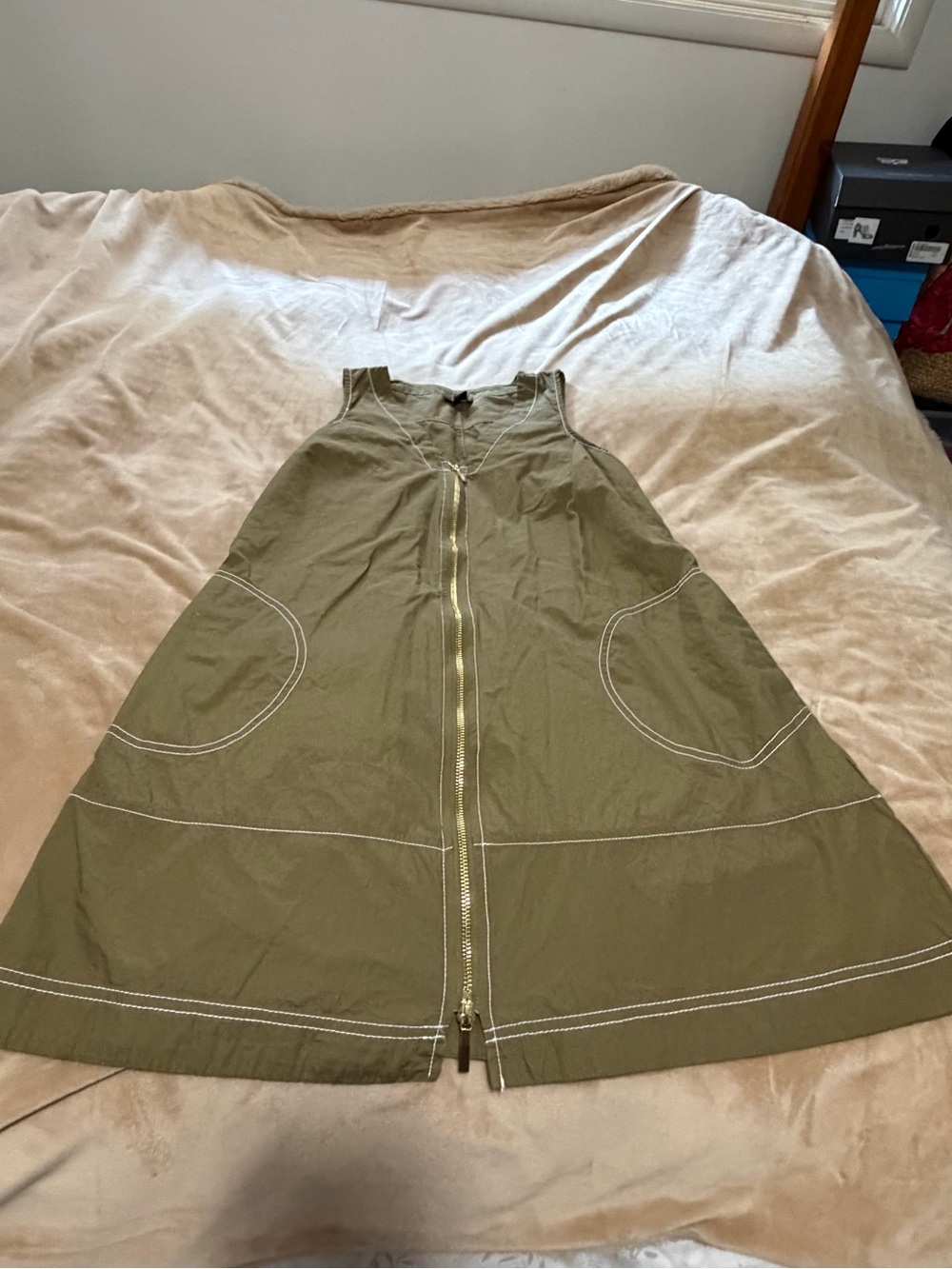 Nordstrom Halogen A-line Olive Green Zip-Front Women's Dress Size Small
